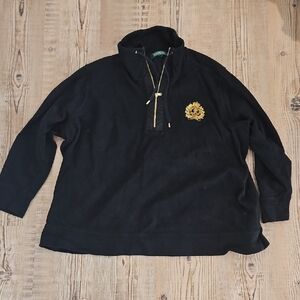 Lauren Ralph Lauren Emblem Crest Logo Patch Knit Zipper Black Ribbed PULLOVER M